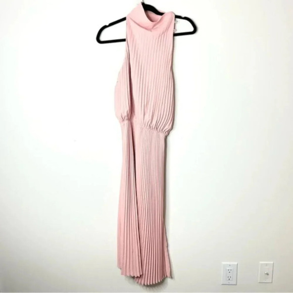 Babaton Aritzia Bautista Midi Dress Pleated Mock Neck Side slit Pink Size XXS - Picture 2 of 16
